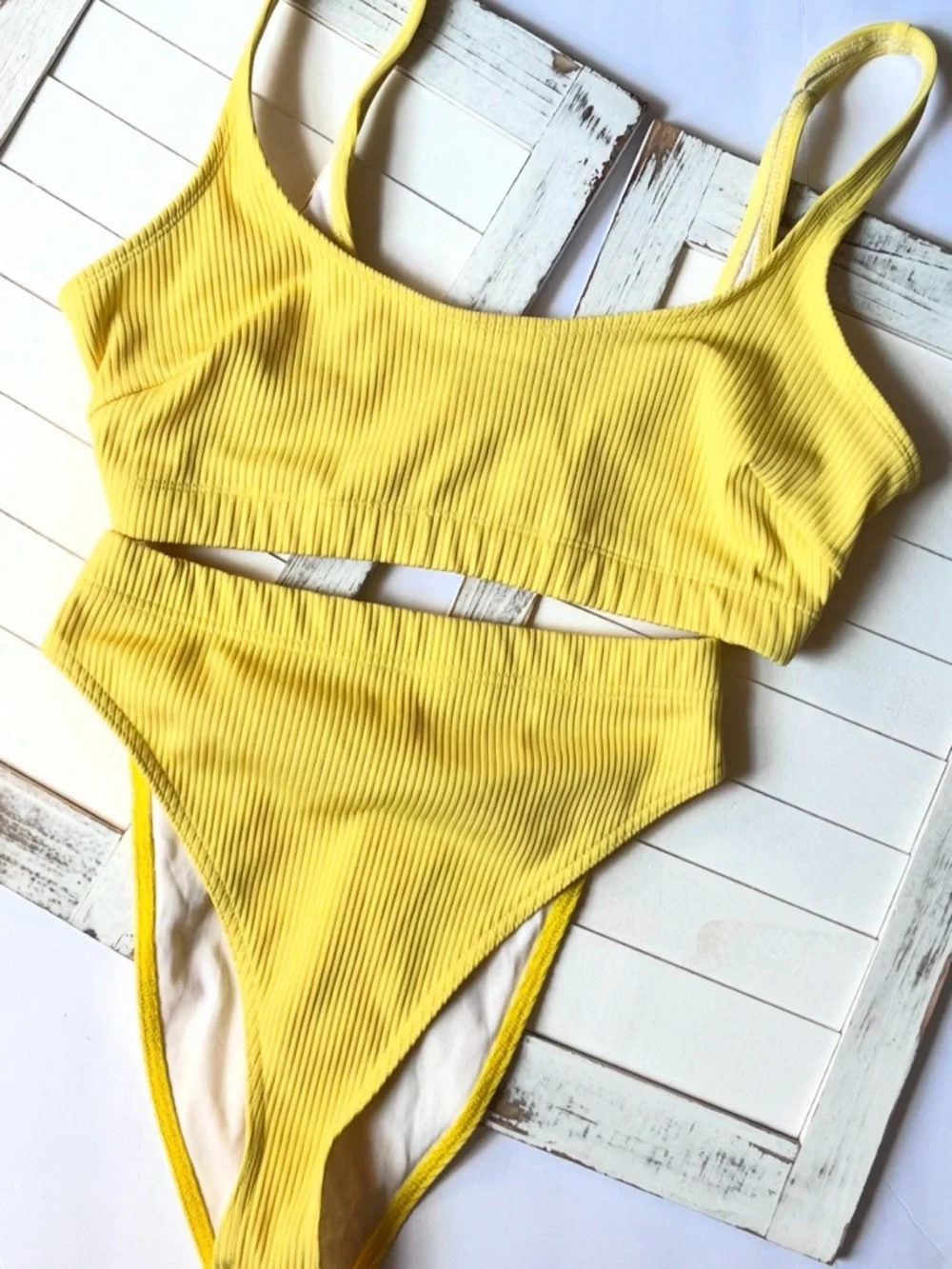 ASOS Yellow Ribbed Swim Set Top - Picture 1 of 3